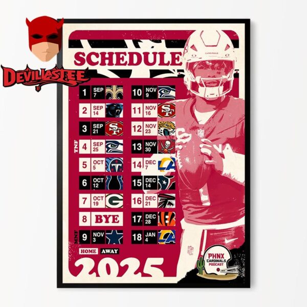 Arizona Cardinals 2025 NFL Schedule Home Decor Poster Canvas
