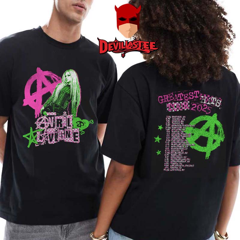 Avril Lavigne Greatest Hits 2025 Tour Dates Two Sided T-Shirt Avril Lavigne Greatest Hits 2025 Tour Dates Two Sided T-Shirt