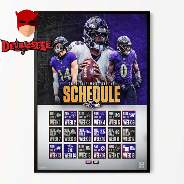 Baltimore Ravens 2025 NFL Schedule Home Decor Poster Canvas