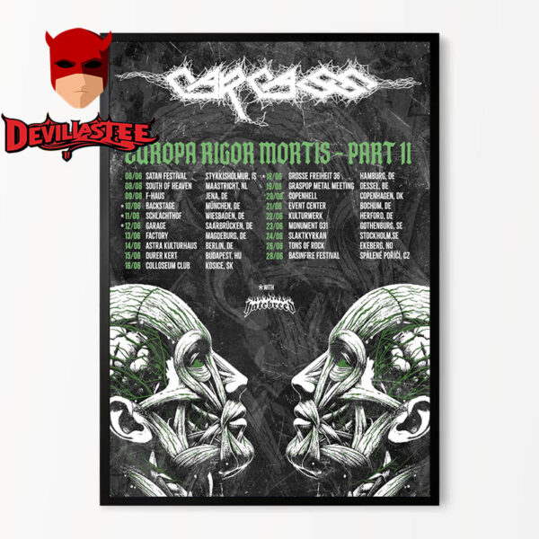 Carcass Tour 2025 Europa Rigor Mortis Tour Dates Home Decor Poster Canvas