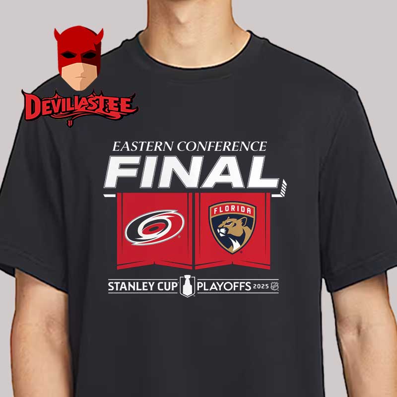 Carolina Hurricanes vs Florida Panthers 2025 Eastern Conference Finals Matchup Center Ice Unisex T-Shirt Carolina Hurricanes vs Florida Panthers 2025 Eastern Conference Finals Matchup Center Ice Unisex T-Shirt