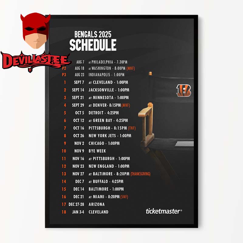Cincinnati Bengals NFL 2025 Schedule Home Decor Poster Canvas Cincinnati Bengals NFL 2025 Schedule Home Decor Poster Canvas