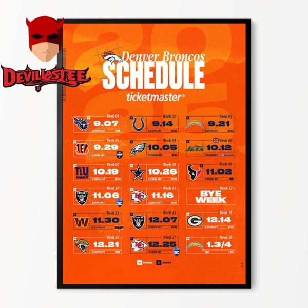 Denver Broncos NFL 2025 Schedule Home Decor Poster Canvas