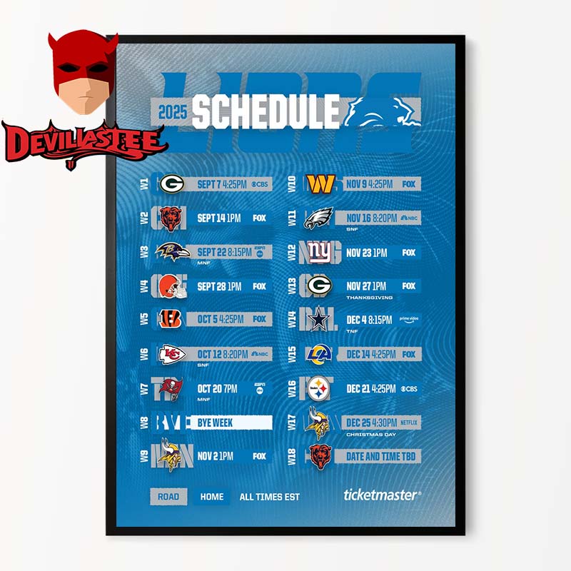 Detroit Lions NFL 2025 Schedule Home Decor Poster Canvas Detroit Lions NFL 2025 Schedule Home Decor Poster Canvas