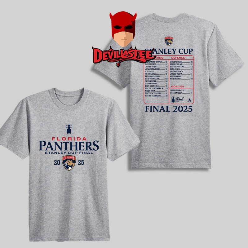 Florida Panthers 2025 Stanley Cup Final Roster Two Sided T-Shirt Florida Panthers 2025 Stanley Cup Final Roster Two Sided T-Shirt