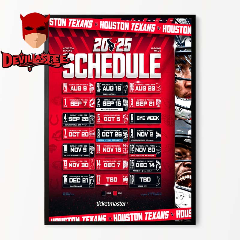 Houston Texans NFL 2025 Schedule Home Decor Poster Canvas Houston Texans NFL 2025 Schedule Home Decor Poster Canvas