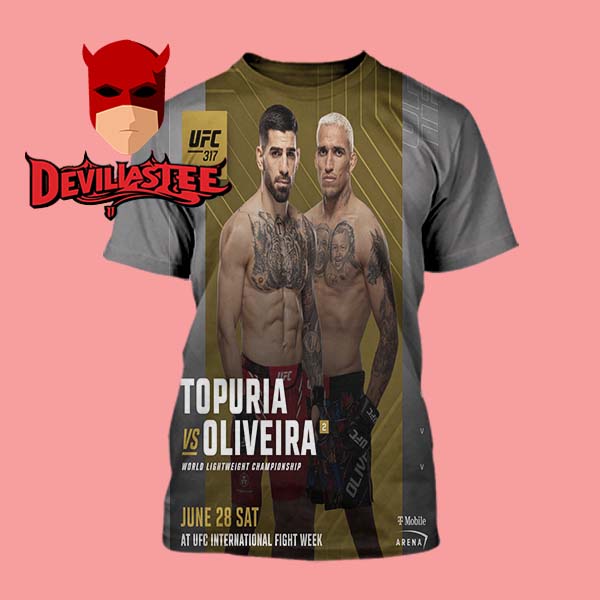 Ilia Topuria vs Charles Oliveira UFC 317 World Lightweight Title On June 28th 2025 All Over Print T-Shirt Ilia Topuria vs Charles Oliveira UFC 317 World Lightweight Title On June 28th 2025 All Over Print T-Shirt