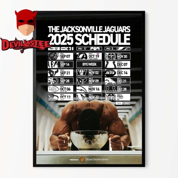 Jacksonville Jaguars NFL 2025 Schedule Home Decor Poster Canvas