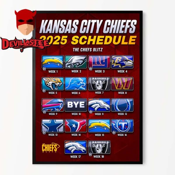Kansas City Chiefs 2025 Schedule NFL Home Decor Poster Canvas