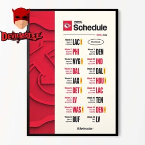 Kansas City Chiefs NFL 2025 Schedule Home Decor Poster Canvas
