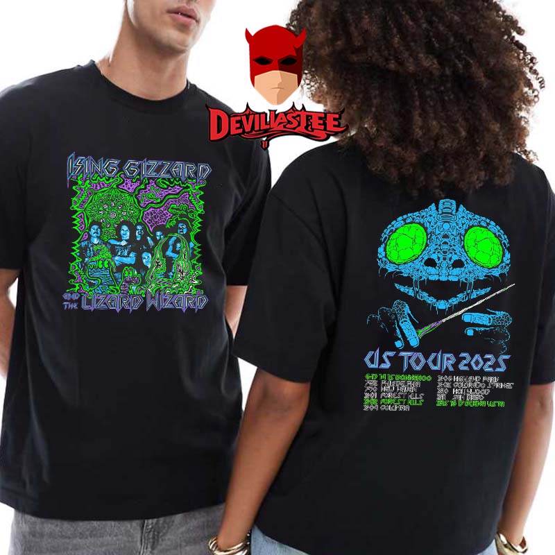 King Gizzard And The Lizard Wizard 2025 US Tour Dates Two Sided T-Shirt King Gizzard And The Lizard Wizard 2025 US Tour Dates Two Sided T-Shirt