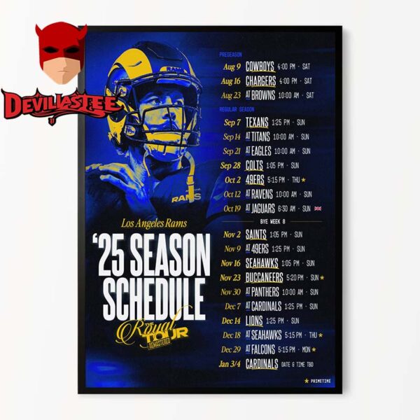 Los Angeles Rams NFL 2025 Schedule Home Decor Poster Canvas