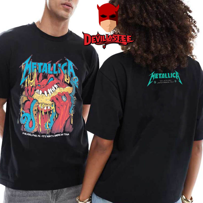 Metallica M72 Philly Philadelphia 2025 Lincoln Financial Field On May 25th North American Tour Two Sided T-Shirt Metallica M72 Philly Philadelphia 2025 Lincoln Financial Field On May 25th North American Tour Two Sided T-Shirt