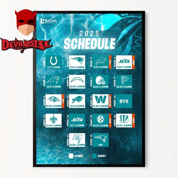 Miami Dolphins NFL 2025 Schedule Home Decor Poster Canvas