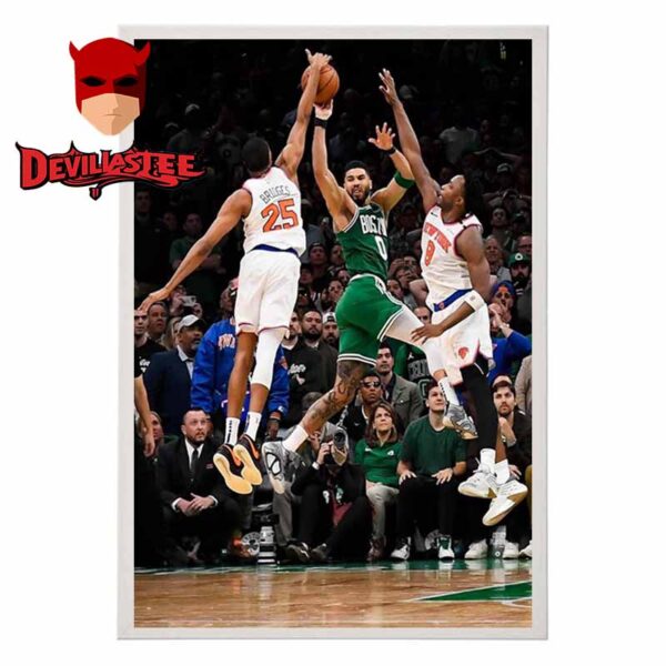 Mikal Bridges Block Jayson Tatum New York Knicks vs Boston Celtics NBA Playoffs 2025 Home Decor Poster Canvas