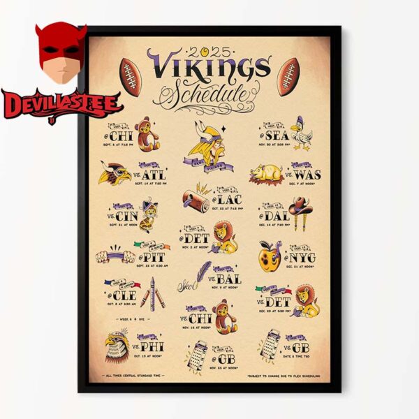 Minnesota Vikings NFL 2025 Schedule Home Decor Poster Canvas