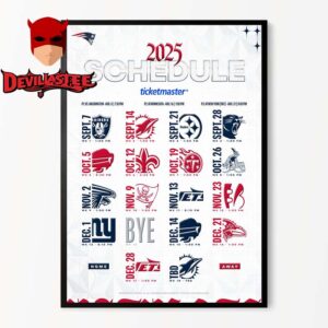 New England Patriots NFL 2025 Schedule Home Decor Poster Canvas