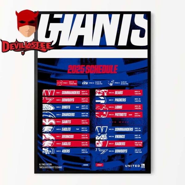 New York Giants NFL 2025 Schedule Home Decor Poster Canvas