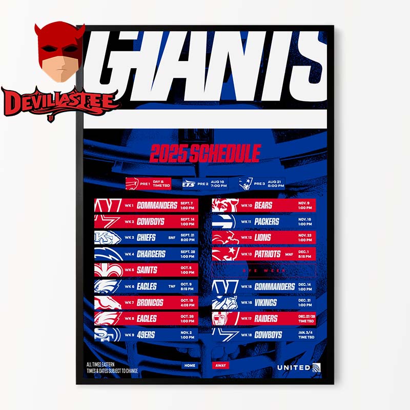 New York Giants NFL 2025 Schedule Home Decor Poster Canvas New York Giants NFL 2025 Schedule Home Decor Poster Canvas