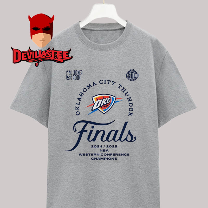 Oklahoma City OKC Thunder 2025 Western Conference Finals Champions Locker Room Unisex T-Shirt Oklahoma City OKC Thunder 2025 Western Conference Finals Champions Locker Room Unisex T-Shirt