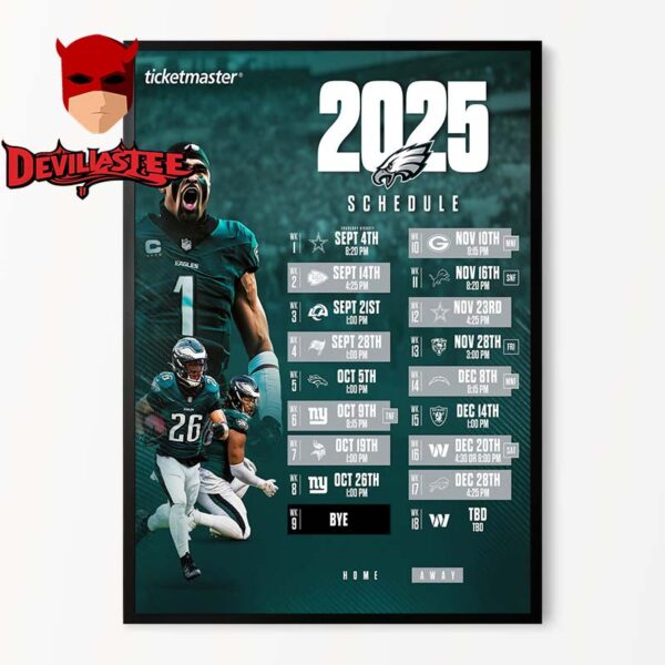Philadelphia Eagles NFL 2025 Schedule Home Decor Poster Canvas