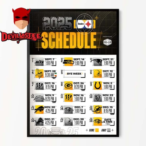 Pittsburgh Steelers NFL 2025 Schedule Home Decor Poster Canvas