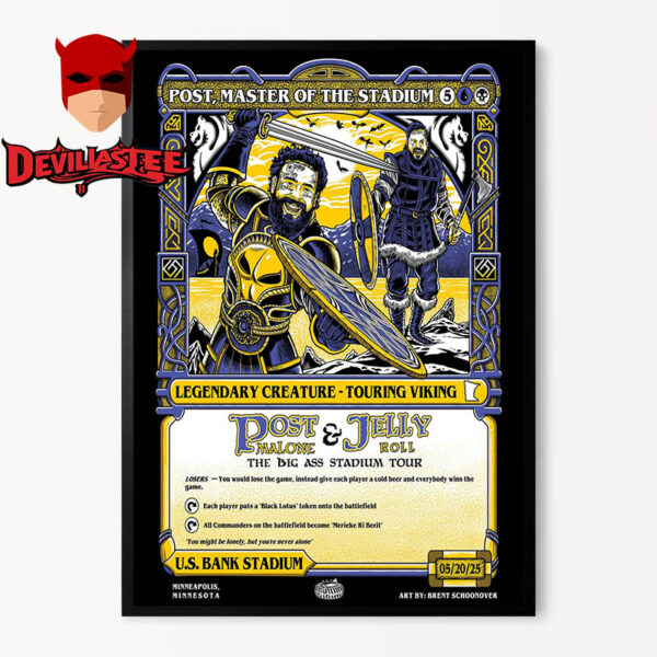 Post Malone Jelly John US Bank Stadium 2025 Minneapolis MN On May 20th The Big Ass Stadium Tour Viking Home Decor Poster Canvas