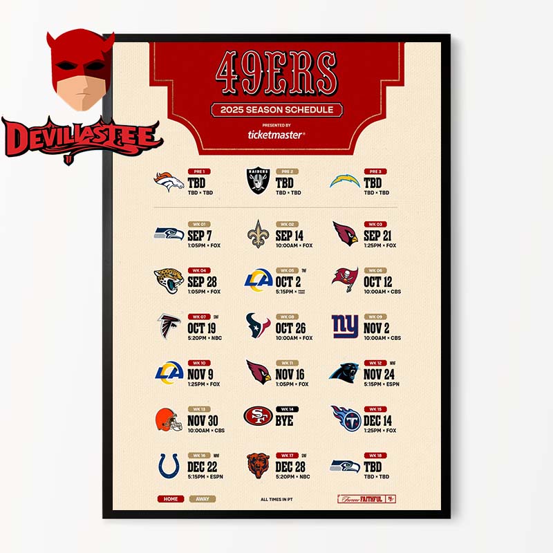San Francisco 49ers NFL 2025 Schedule Home Decor Poster Canvas San Francisco 49ers NFL 2025 Schedule Home Decor Poster Canvas