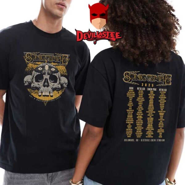 Sonic Temple 2025 Columbus OH Skull Triple Vision Lineup Two Sided T-Shirt