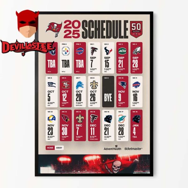Tampa Bay Buccaneers NFL 2025 Schedule Home Decor Poster Canvas