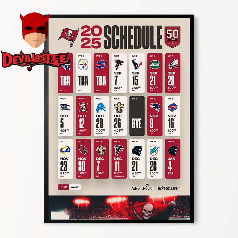 Tampa Bay Buccaneers NFL 2025 Schedule Home Decor Poster Canvas Tampa Bay Buccaneers NFL 2025 Schedule Home Decor Poster Canvas