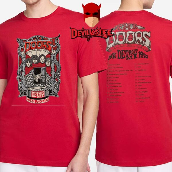 The Doors Detroit MI 1970 Cobo Arena On May 8th 60th Anniversary Trackilist Two Sided T-Shirt