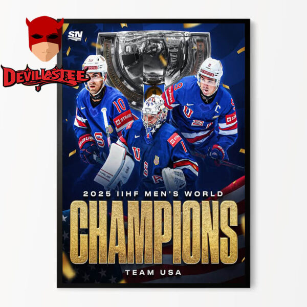 USA Hockey Men National Win IIHF World Championship Golden 2025 Home Decor Poster Canvas