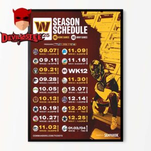 Washington Commanders NFL 2025 Schedule Home Decor Poster Canvas