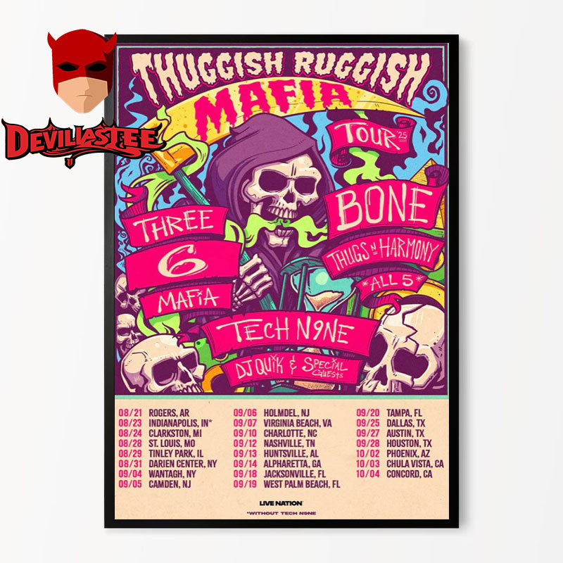 Bone Thugs-N-Harmony Three 6 Mafia On Thuggish Ruggish Mafia Tour 2025 Poster Schedule Tour Dates Home Decor Poster Canvas Bone Thugs-N-Harmony Three 6 Mafia On Thuggish Ruggish Mafia Tour 2025 Poster Schedule Tour Dates Home Decor Poster Canvas