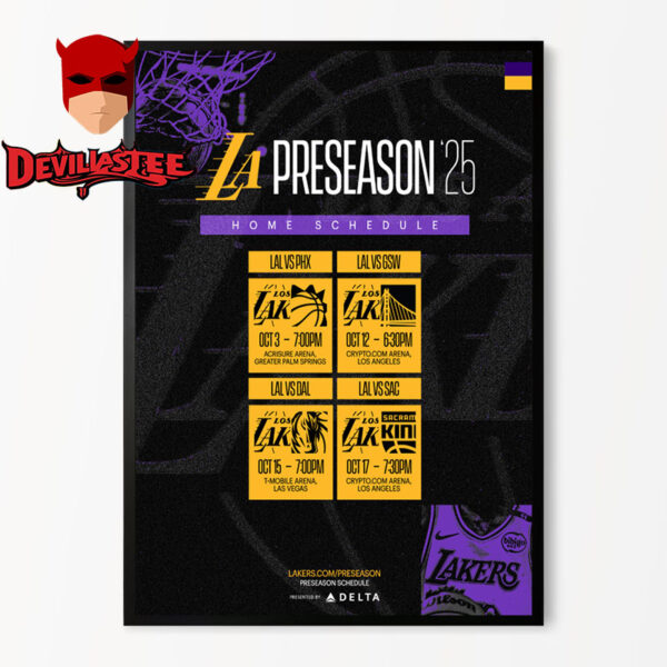 NBA Los Angeles Laker Preseason 25 Official Poster Home Schedule Home Decor Poster Canvas