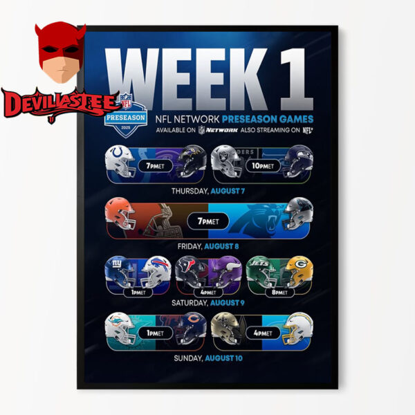 NFL Preseason 2025 Poster Match Schedule Week 1 On August 10 2025 Home Decor Poster Canvas