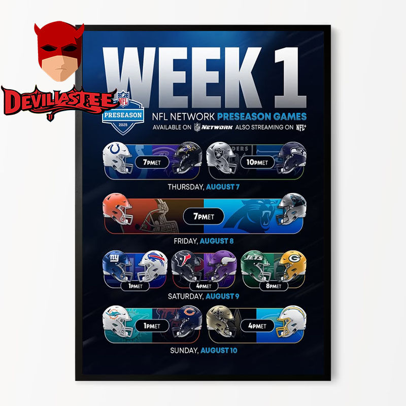 NFL Preseason 2025 Poster Match Schedule Week 1 On August 10 2025 Home Decor Poster Canvas NFL Preseason 2025 Poster Match Schedule Week 1 On August 10 2025 Home Decor Poster Canvas