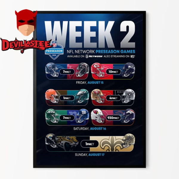 NFL Preseason 2025 Poster Match Schedule Week 2 On August 17 2025 Home Decor Poster Canvas