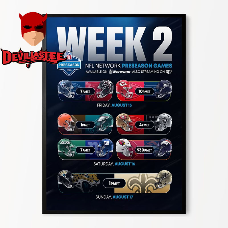 NFL Preseason 2025 Poster Match Schedule Week 2 On August 17 2025 Home Decor Poster Canvas NFL Preseason 2025 Poster Match Schedule Week 2 On August 17 2025 Home Decor Poster Canvas