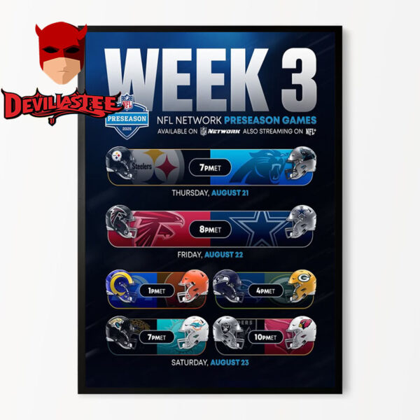 NFL Preseason 2025 Poster Match Schedule Week 3 On August 23 2025 Home Decor Poster Canvas