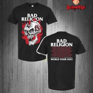Bad Religion World Tour Locations 2025 Head Wound Tee Skull Fire Two Sided T-Shirt