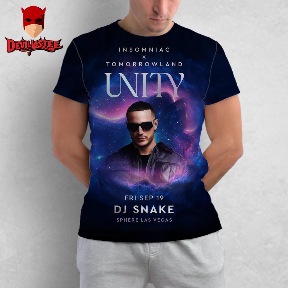 DJ Snake To Tomorrowland Unity Combine Insomniac at Sphere Las Vegas On Friday September 19th 2025 All Over Print T-Shirt DJ Snake To Tomorrowland Unity Combine Insomniac at Sphere Las Vegas On Friday September 19th 2025 All Over Print T-Shirt